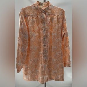 Vintage Pykettes Floral Hippy Long Blouse Size 18 Peach Psychedelic Grandma